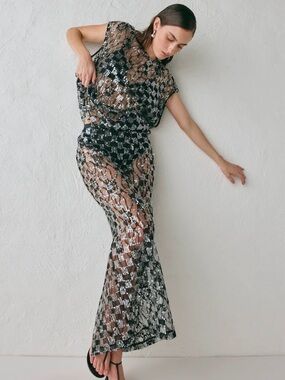 VRG GRL Sheer Sequin Maxi Skirt - Black & Silver Sequin